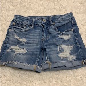 AE midi style distressed denim shorts